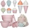 17Pcs Summer Silicone Beach Toys,Modern Baby Beach Toys,Travel Friendly Beach Set,Silicone Bucket, Watering Can, Shovel, 12 Sand Molds, Beach Bag,Silicone Sand Toys for Toddlers, Kids (Pink)